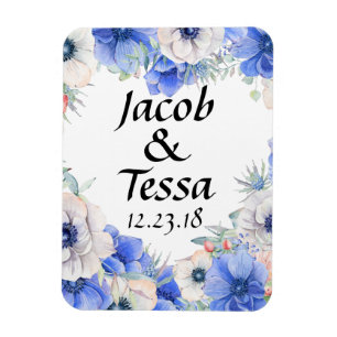 Magnet Flexible Bleu Floral Heart Wreath Personnalisé