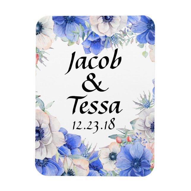 Magnet Flexible Bleu Floral Heart Wreath Personnalisé (Vertical)