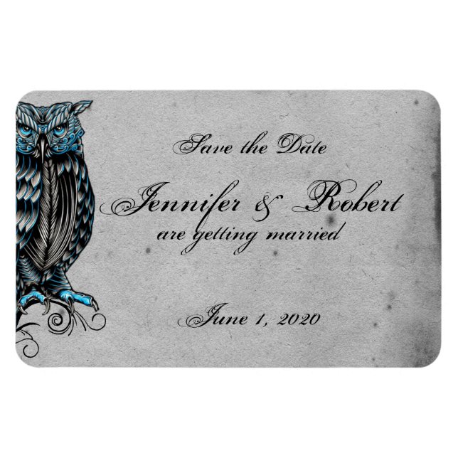 Magnet Flexible Bleu gothique Chouette Posh Mariage Enregistrer la (Horizontal)
