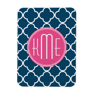Magnet Flexible Bleu marine élégant Quatrefoil avec le monogramm