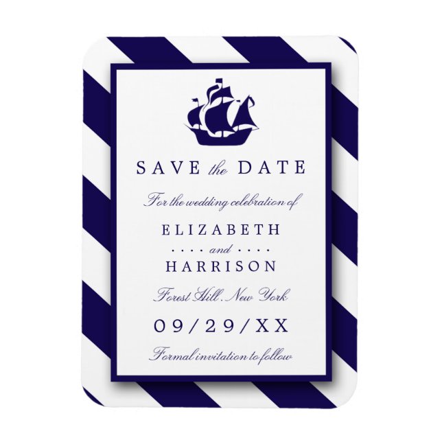Magnet Flexible Bleu Marine et Bleu Bateau Enregistrer la date (Vertical)