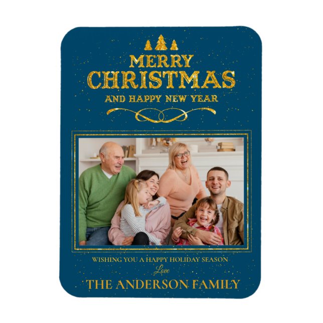 Magnet Flexible Bleu or Joyeux Noël Bonne année photo (Vertical)