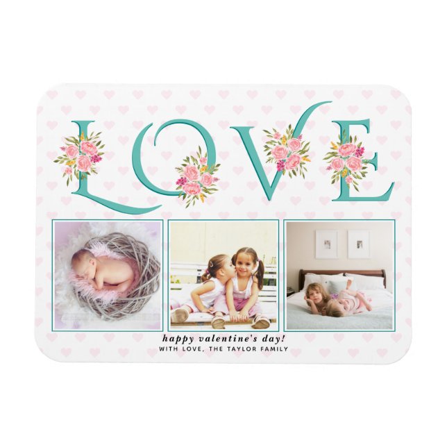 Magnet Flexible Bleu sarcelle AMOUR, roses roses Jour de la Saint- (Horizontal)