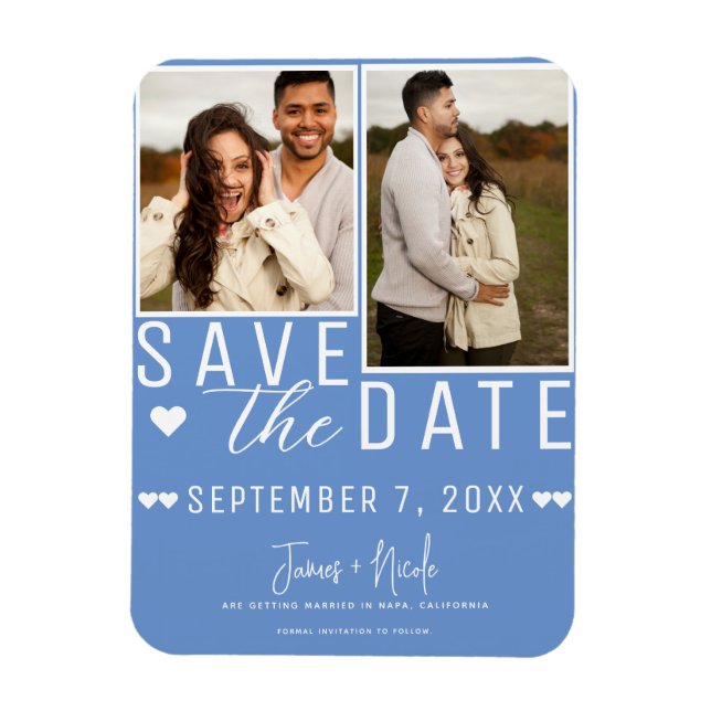 Magnet Flexible Bleuet Épargne la Date  2 Photo Mariage (Vertical)