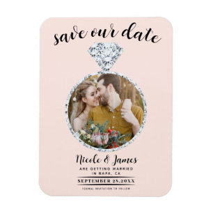 Magnet Flexible Bling en diamant rose vif Photo Enregistrer la dat