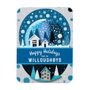 Magnet Flexible Blue and White Winter Wonderland Maisons Snow Glob