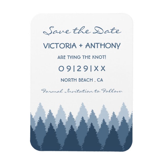 Magnet Flexible Blue Forest Range Woodland Wedding Enregistrer La  (Vertical)