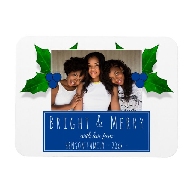 Magnet Flexible Blue Holly Berry Plant Leaves Photo Christmas (Horizontal)