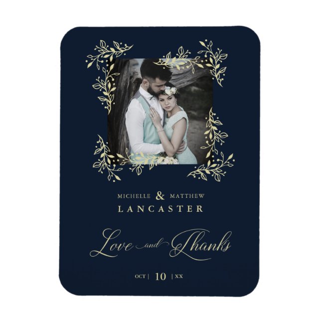 Magnet Flexible Blue Marine Sophisticated Flourish Mariage Merci (Vertical)