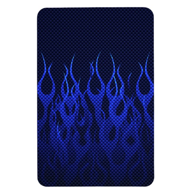 Magnet Flexible Blue Racing Flames on Carbon Fiber (Vertical)
