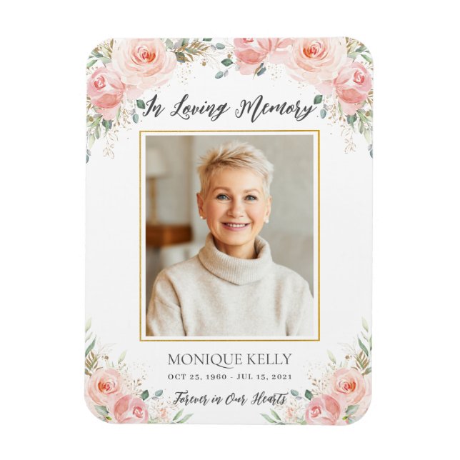 Magnet Flexible Blush rose Floral Photo Funeral Merci (Vertical)