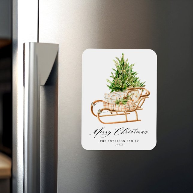 Magnet Flexible Boho Aquarelle Sleigh de Noël sans photo (Créateur téléchargé)