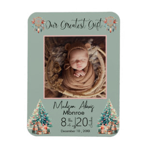 Magnet Flexible Boho Christmas Baby Stats Faire-part de naissance