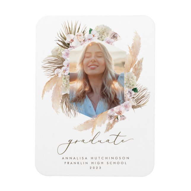 Magnet Flexible Boho Pampas Cadre en Herbe Photo Graduation (Vertical)