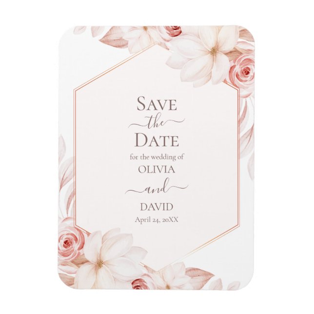 Magnet Flexible Boho Roses blanches et roses Enregistrer la carte  (Vertical)