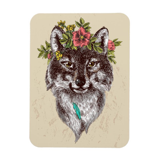 Magnet Flexible Boho Style Wolf Halo Portrait (Vertical)