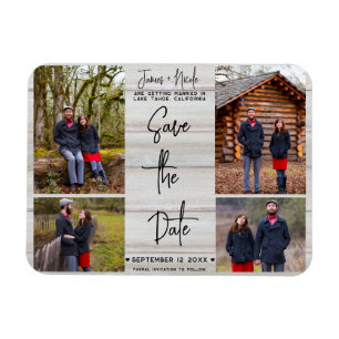 Magnet Flexible Bois Blanc Rustique 4 Photos Enregistrez la Date M