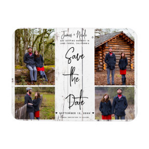 Magnet Flexible Bois Blanc Rustique 4 Photos Sauvegarder la Date M
