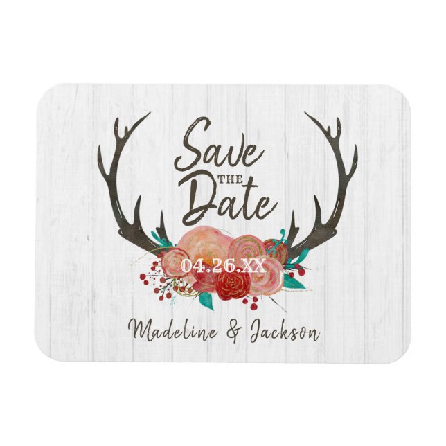 Magnet Flexible Bois rustique Deer Antler Bouquet Enregistrer la d (Horizontal)