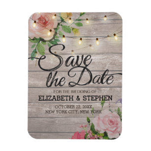 Magnet Flexible Bois rustique Floral Chaîne Lumières Mariage Date 