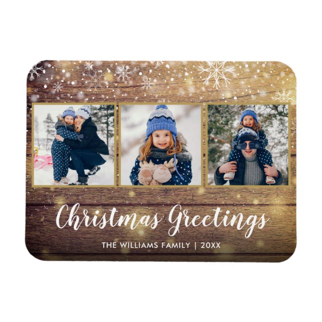 Magnet Flexible Bois rustique voeux de Noël 3 vacances photo (Horizontal)