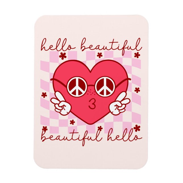 Magnet Flexible Bonjour Beau Coeur Rose (Vertical)