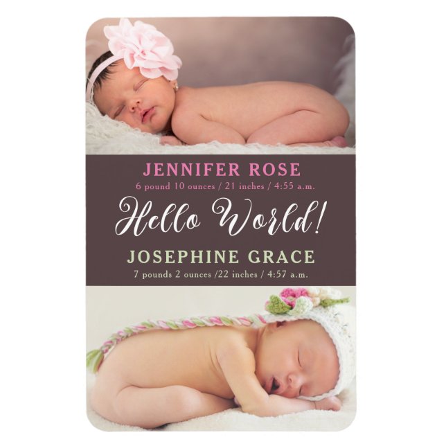 Magnet Flexible Bonjour tout le monde ! Faire-part de naissance Tw (Vertical)