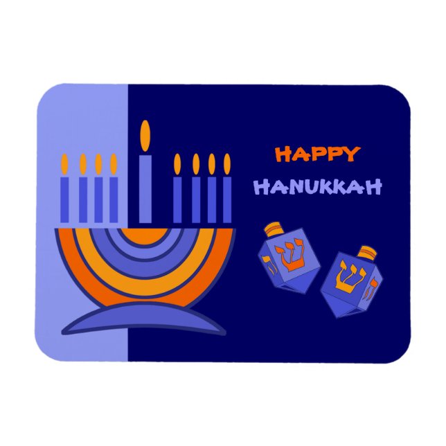 Magnet Flexible Bonne Hanoukka. Menorah et Dreidels Cadeau (Horizontal)