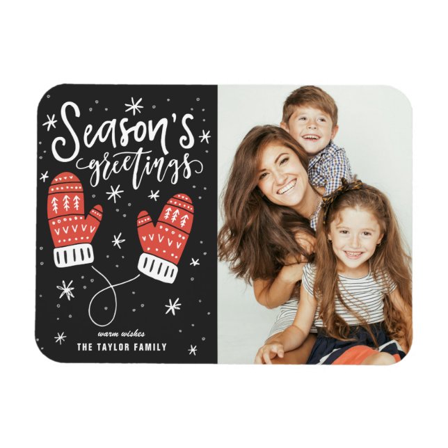 Magnet Flexible Bonnes Fêtes photo Red Winter Mittens (Horizontal)