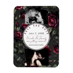 Magnet Flexible Bordeaux Roses Rouges Ombre Gris Floral Sauver Dat