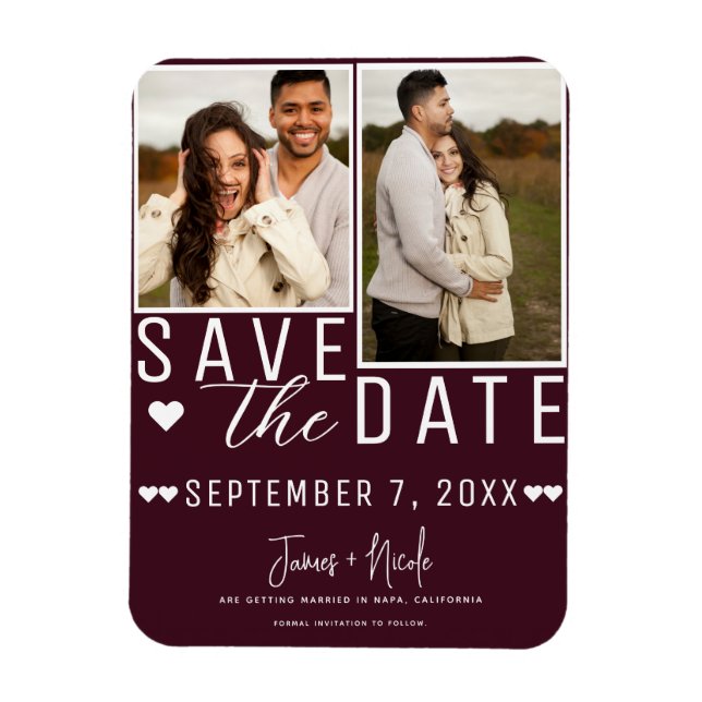 Magnet Flexible Bordeaux Rouge moderne Enregistrer la date 2 Maria (Vertical)
