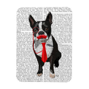 Magnet Flexible Boston Terrier avec Cravate rouge et moustache 2