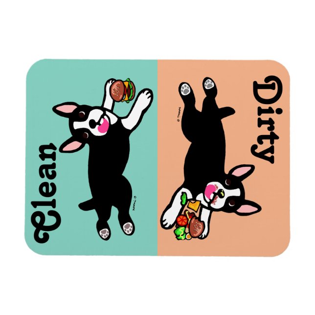 Magnet Flexible Boston Terrier Cartoon Dirty / Clean (Horizontal)