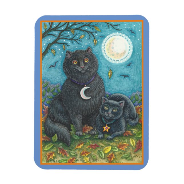 MAGNET FLEXIBLE BOUBO & PYEWACKET CHATS NOIRS, HALLOWEEN FOLK ART (Vertical)