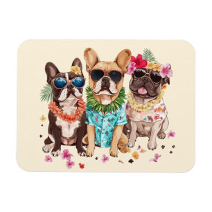Magnet Flexible Bouledogues français hawaïens collier de fleurs