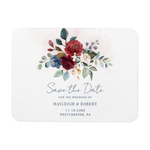 Magnet Flexible Bourgogne Fleur de verdure Mariage Sauvez la date