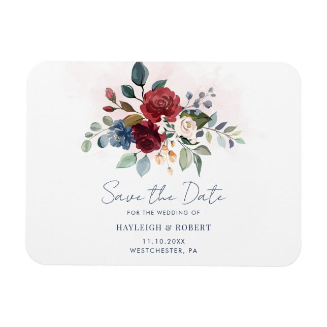 Magnet Flexible Bourgogne Fleur de verdure Mariage Sauvez la date (Horizontal)