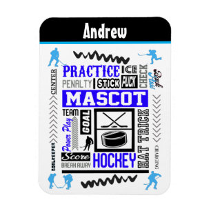 Magnet Flexible Boys Hockey Terminologie Personnalisée Bleu