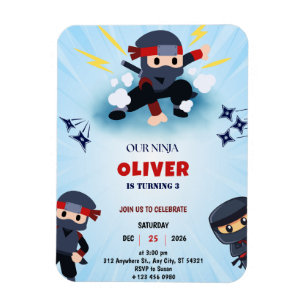 Magnet Flexible Boys Ninja Dessin Anniversaire Invitation à l'aima