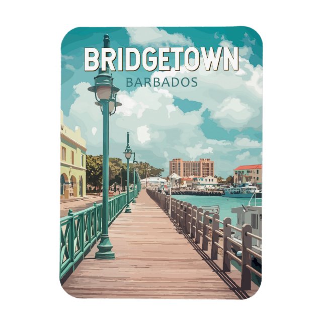 Magnet Flexible Bridgetown Barbade Illustration Voyage Art Retro (Vertical)