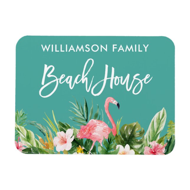 Magnet Flexible Brosse Script Tropical Floral Family Beach House (Horizontal)
