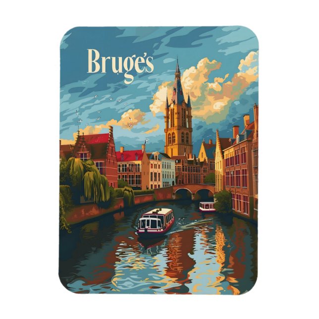 Magnet Flexible Bruges Belgique Art vintage (Vertical)