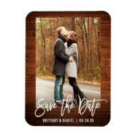 Brush Script Rustic Wood Photo Enregistrer La Date
