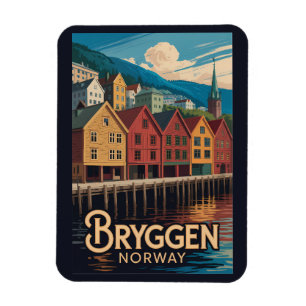Magnet Flexible Bryggen Norvège Illustration Voyage Art Bergen
