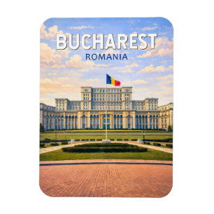 Magnet Flexible Bucarest Illustration Voyage Art Rétro Roumanie