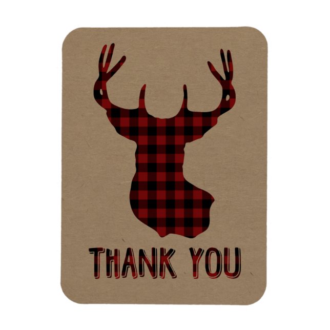 Magnet Flexible Buck Deer Head | Rustic Buffalo Plaid Merci (Vertical)