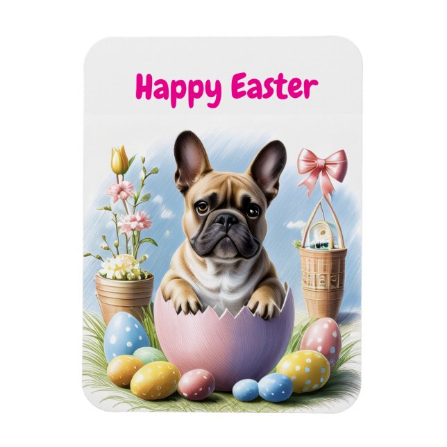 Magnet Flexible Bulldog français avec oeufs de Pâques (Vertical)