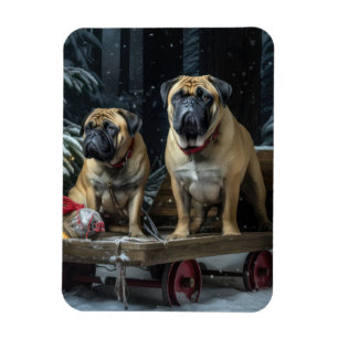 Magnet Flexible Bullmastiff décoration de Noël traîneau enneigé
