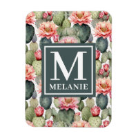 Cactus Motif Fleurs roses Monogramme Flexible