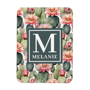 Magnet Flexible Cactus Motif Fleurs roses Monogramme Flexible